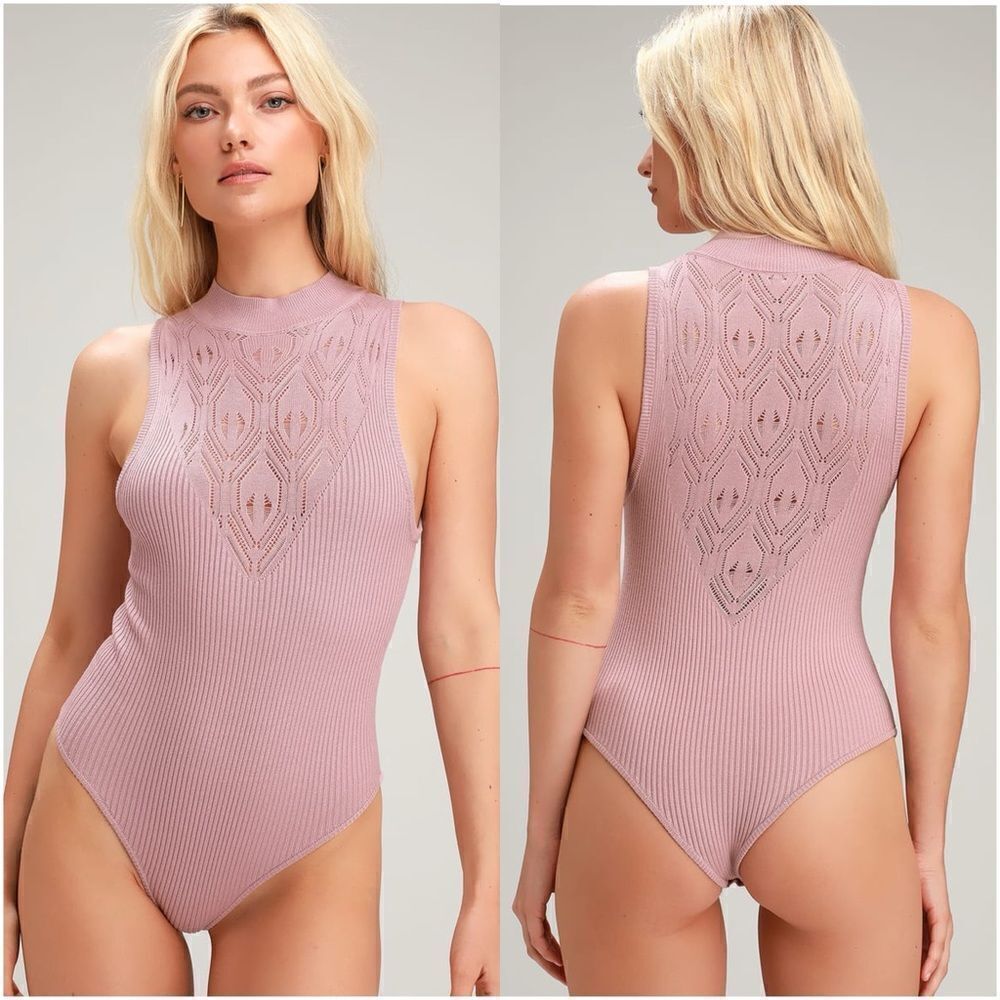 Free People On Point Mauve Ribbed Knit Mock Neck Bodysuit